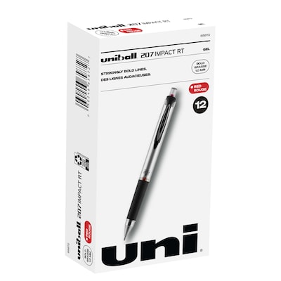 uni-ball 207 Impact RT Retractable Gel Pens, Bold Point, Red Ink, Dozen (65872)