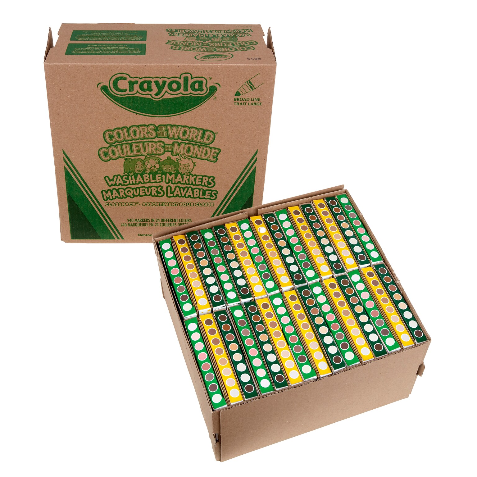 Crayola Colors of the World Washable Kids Marker, Broad, Assorted Colors, 24/Pack, 10 Packs/Carton (588228)