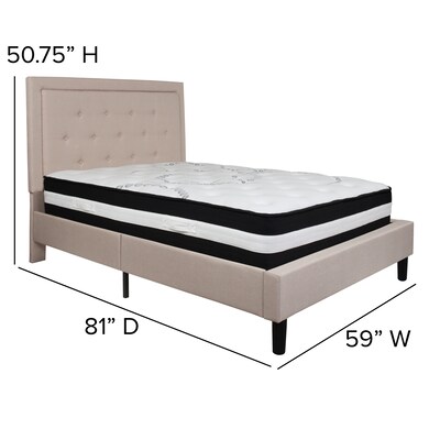 Flash Furniture Roxbury Tufted Upholstered Platform Bed in Beige Fabric with Pocket Spring Mattress, Full (SLBM18)