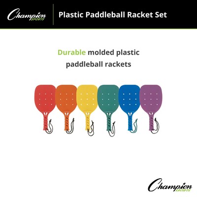 Champion Sports Plastic Paddleball Rackets, Assorted Colors, 6/Set (CHSMRSET)
