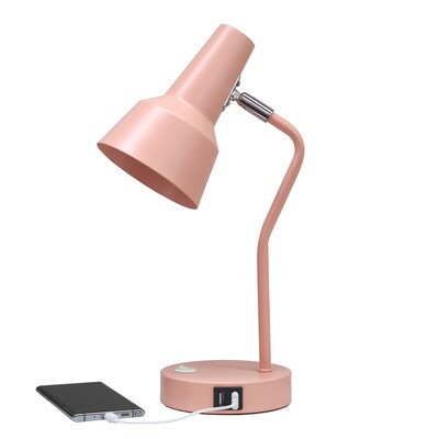 Simple Designs Sleek Essentials LED Desk Lamp, 15.2", with USB Ports, Blush Pink (LD1072-BPK)