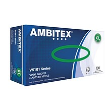 Ambitex® V5101 Series Latex-Free Vinyl Multipurpose Gloves, Powdered, Clear, XL, 100/Bx (VXL5101)
