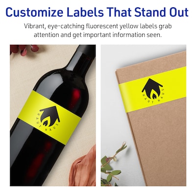 Avery Rectangle Laser/Inkjet Multipurpose Labels, 3-1/4" x 8-3/8", Neon Yellow (30/Pack)