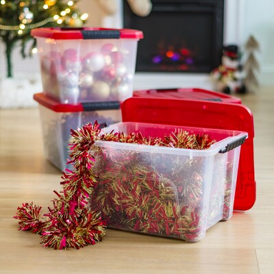Iris 20.5 Quart Storage Container with Lid, Plastic, Red, 4/Pack (500263)