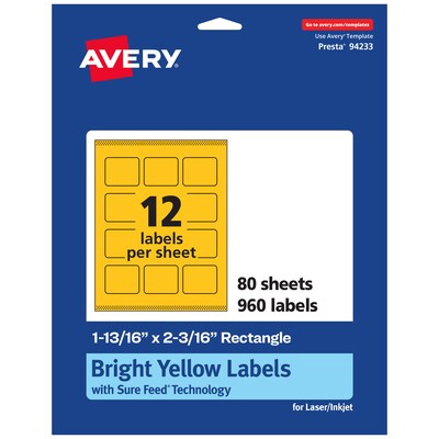 Avery Rectangle Laser/Inkjet Multipurpose Labels, 1-13/16 x 2-3/16, Bright Yellow (960/Box)