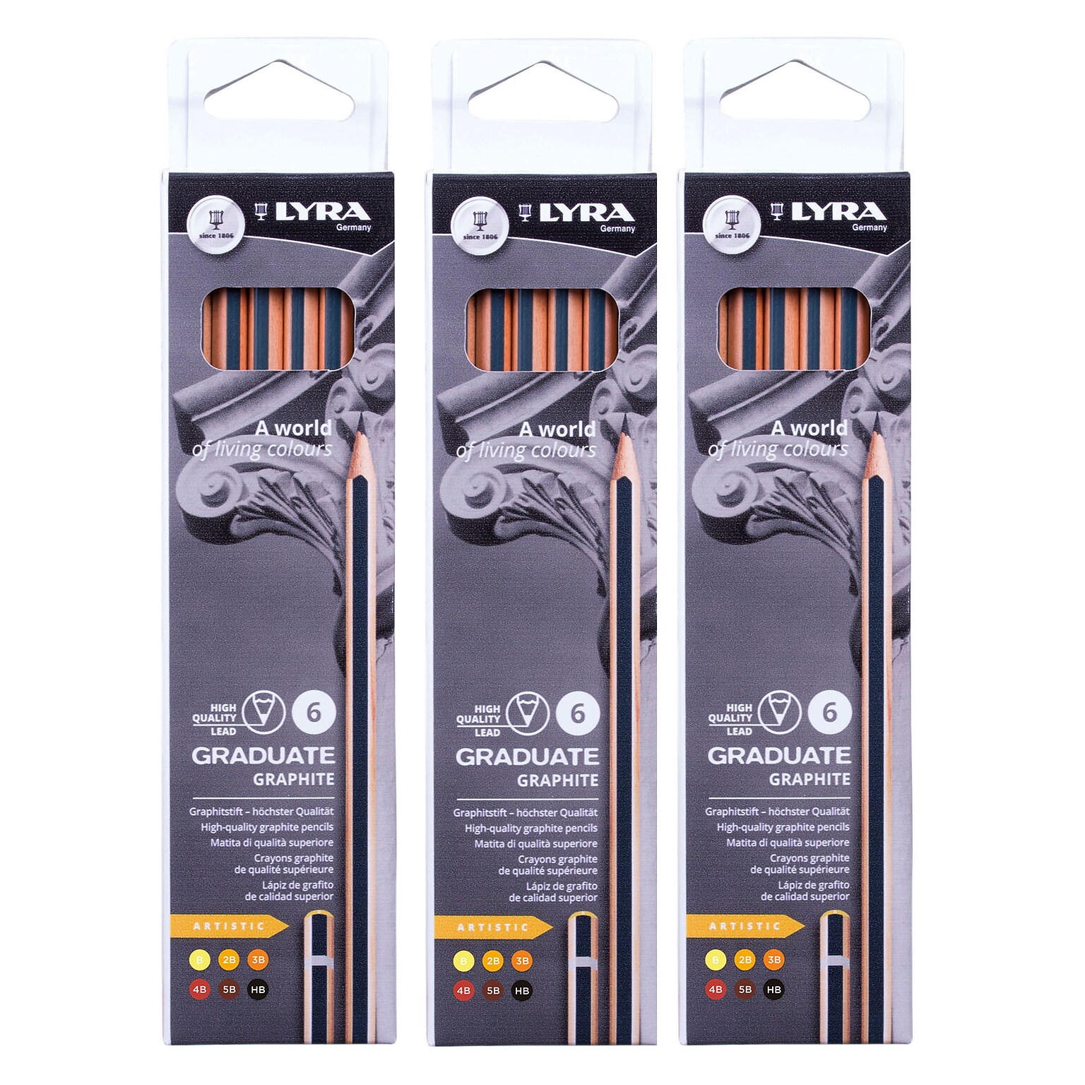Lyra Graduate Graphite Pencil, Artist Set, 6 Pencils/Set, 3 Sets/Bundle (LYXL1171061-3)