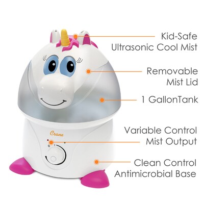 Crane Unicorn Ultrasonic Cool Mist Tabletop Humidifier, 1-Gallon, White (EE-8249)