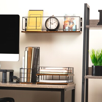 Mind Reader Metal Mounted Desktop Shelf , 5" x 4.62" x 19.6", Brown (SHELF-BRN)