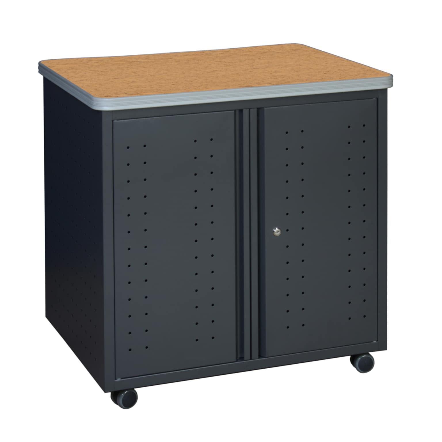 Regency Mesa Steel Mobile Locking Utility Table 30 x 23.25, Medium Oak (66746SCMO)
