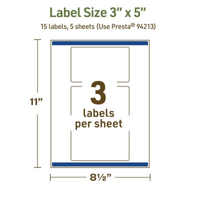 Avery Dissolvable Rectangle Multipurpose Labels, 3" x 5", Off-white, 15/Pack (94213)