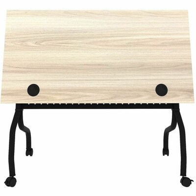 Lorell 48"W x 23.6"D Foldable Flip-Up Training Table, Melamine, With Wheels, Modern Elm/Black (LLR66377)