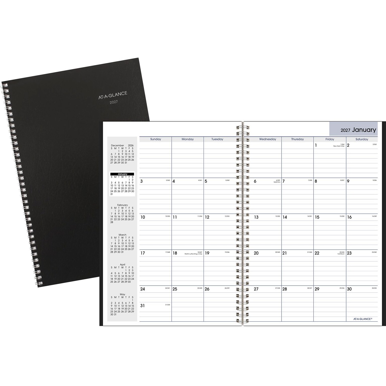 2027 AT-A-GLANCE DayMinder 8 x 12 Monthly Planner, Faux Leather Cover, Black (SK2-00-27)