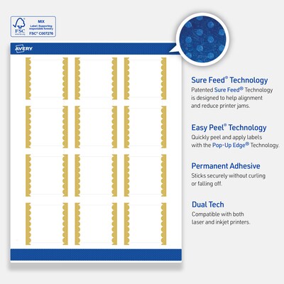 Avery Laser/Inkjet Square Multipurpose Labels, 2" x 2", White, 120/Pack (S00DK1)