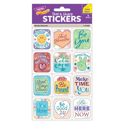 Trend Enterprises Mindful Moments Tear & Share Stickers, Multicolored, 60/Pack, 6/Packs/Bundle (T-47409-6)