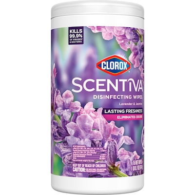 Clorox Scentiva Disinfecting Wipes, Lavender and Jasmine Scent, 75 Wipes/Container, 6/Carton (60040CT)