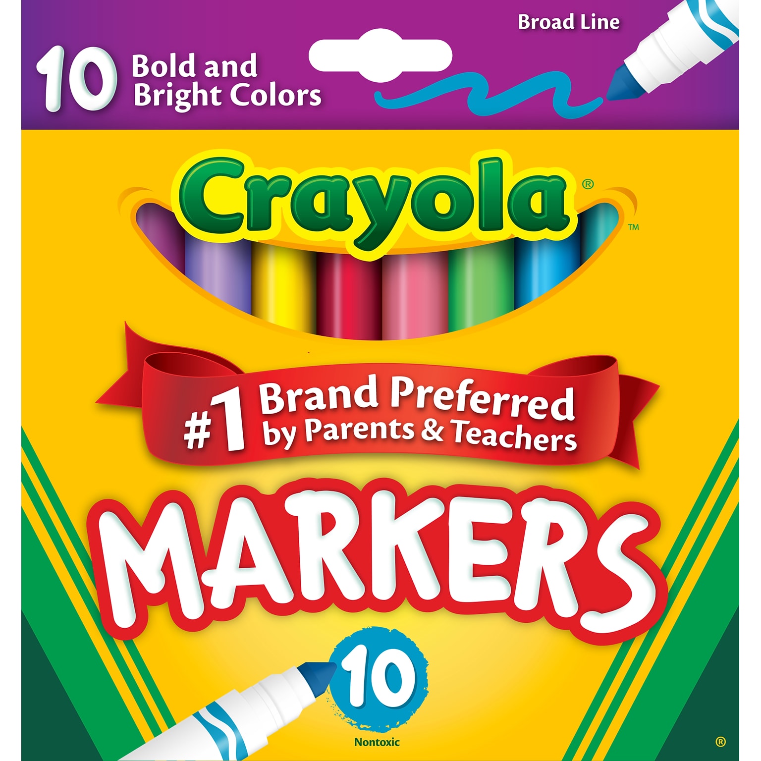 Crayola Markers, Broad Tip, Assorted, 10/Pack (58-7725)
