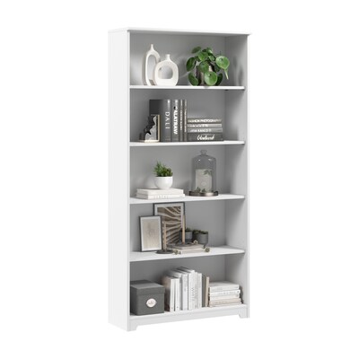 Bush Furniture Cabot 66"H 5-Shelf Bookcase with Adjustable Shelves, White (WC31966)