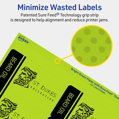 Avery Printable Rectangle Multipurpose Labels, 2" x 3.75", Bright Green, 320/Pack (94240)