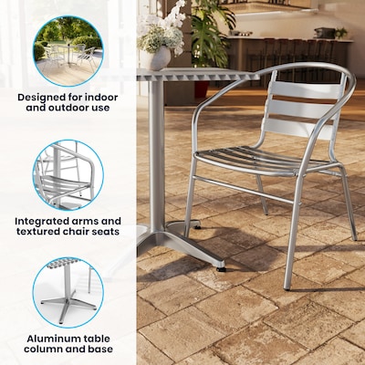 Flash Furniture Lila Indoor-Outdoor Table Set with 4 Slat Back Chairs, 27.5", Aluminum (TLH28SQ017BCHR4)