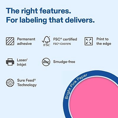 Avery Laser/Inkjet Sealing Labels, 5-1/8 x 4, Bright Pink, 240 Labels/Box (19479370727)