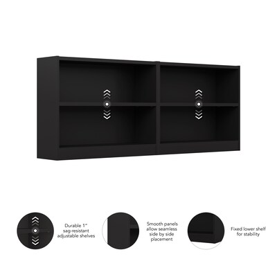 Bush Furniture Universal 30"H 2-Shelf Bookcase, Classic Black, 2/Set (UB001BL)