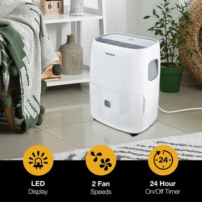 Whirlpool 50-Pint Portable Dehumidifier, 2-Speed, Covers up to 4500 sq. ft, White (WHAD50PDW)