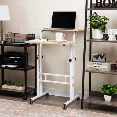 Mind Reader 27.5"- 39" Mobile Adjustable Sit/Stand Desk, White (SDROLLXL-WHT)