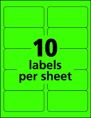 Avery Sure Feed Laser Shipping Labels, 2"x 4", Neon Green, 10 Labels/Sheet, 100 Sheets/Box (5976)