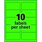 Avery Sure Feed Laser Shipping Labels, 2"x 4", Neon Green, 10 Labels/Sheet, 100 Sheets/Box (5976)