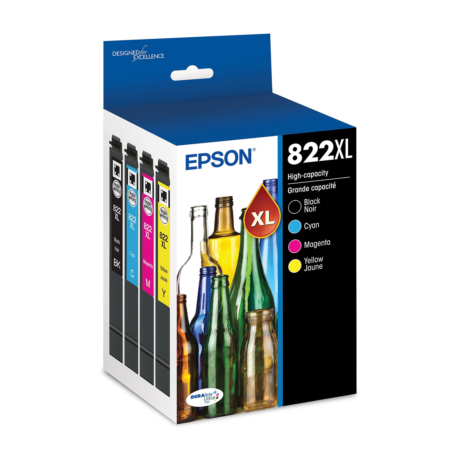 Epson DURABrite Ultra T822 Black/Cyan/Magenta/Yellow High Yield Ink Cartridge (T822XL-XCS)