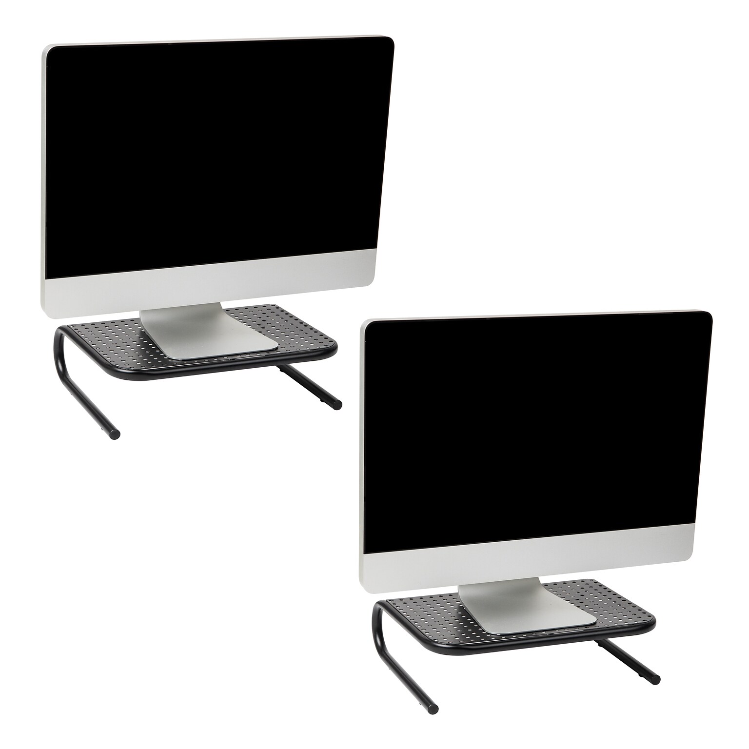Mind Reader Ventilated Monitor Stand, Holds up to 44 lbs., Metal, Black, 2/Pack (2METMONST-BLK)