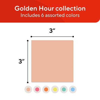 Staples Ultra Sticky Notes, 3" x 3", Golden Hour Collection, 100 Sheets/Pad, 24 Pads/Pack (ST62885)