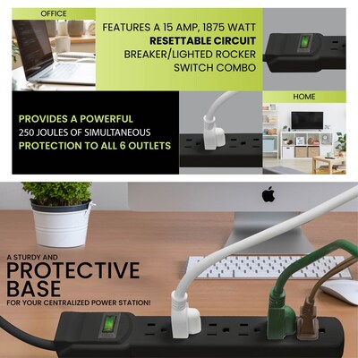 GoGreen Power 6 Outlet Surge Protectors, 6' Cord, Black (GG-16106MSBK)