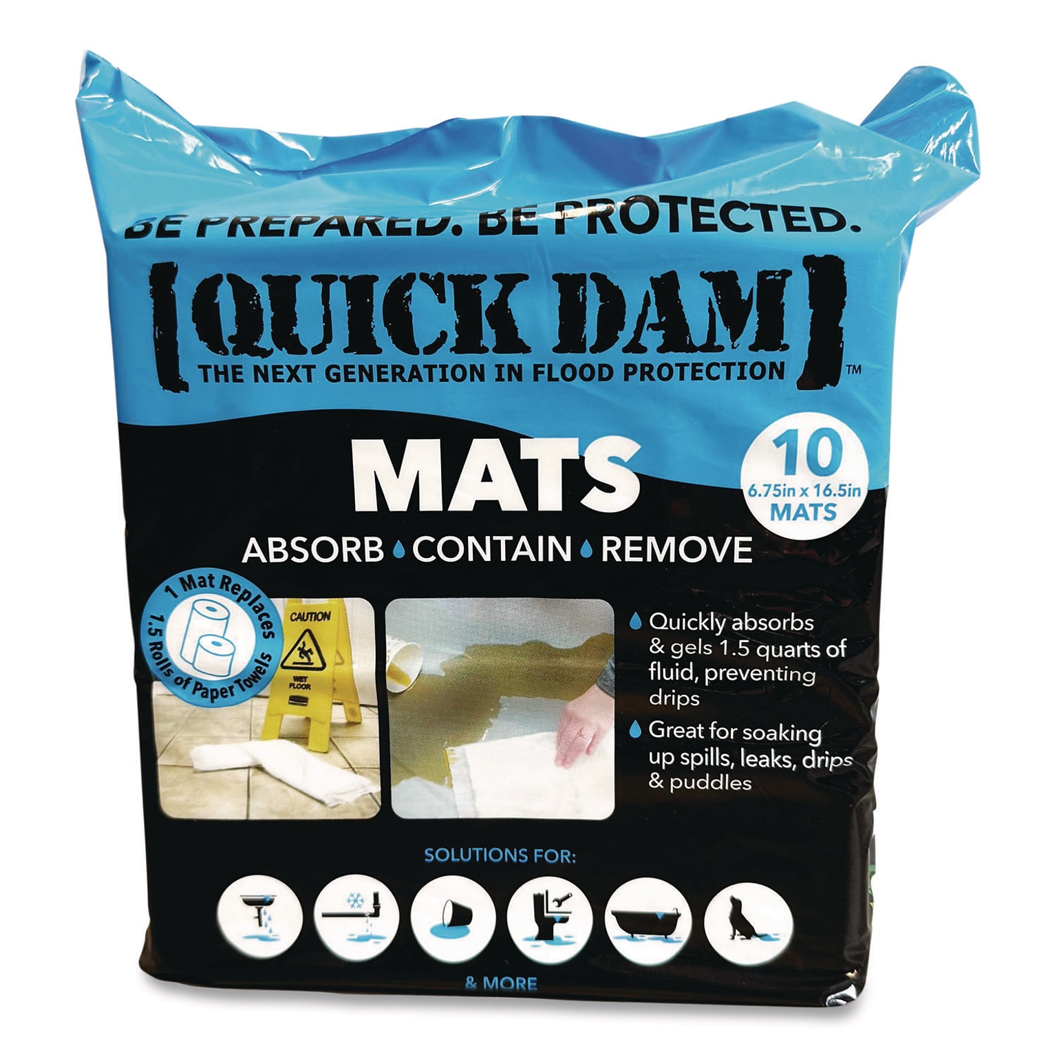 Quick Dam Water Sorbent Pads, 7, Up to 0.38 Gallons, 10/Pack (WUM-10)