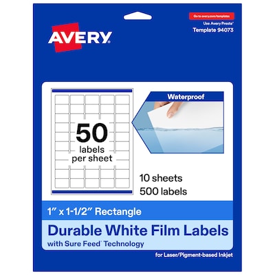 Avery Rectangle Laser/Inkjet Multipurpose Labels, White, 50 Labels/Sheet, 10 Sheets/Pack (19479311243)