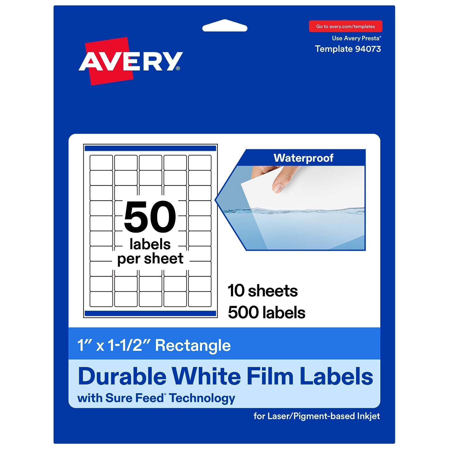 Avery Rectangle Laser/Inkjet Multipurpose Labels, White, 50 Labels/Sheet, 10 Sheets/Pack (19479311243)