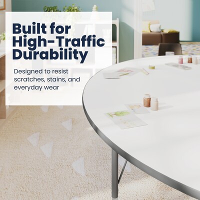Flash Furniture Wren Kidney Activity Table, 96" x 48", Height Adjustable, White Top/Silver Frame (XUA4896KDWHTPC)