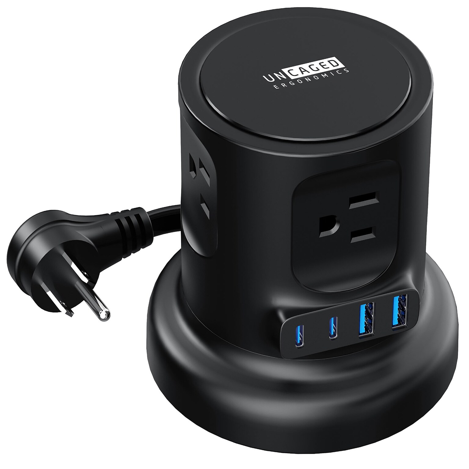 Uncaged Ergonomics Retractable Cube 6 Extension Cord, 4-Outlet, 18 AWG, Black (RC-BLACK)