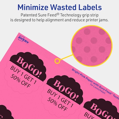 Avery Round Scalloped Laser/Inkjet Multipurpose Labels, 2.5" Dia, Bright Pink (360/Box)