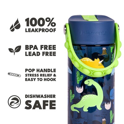 Elemental Splash Pop Plastic Water Bottle, 18 oz., Dinosaur Navy (EMLETR18DNN12P)