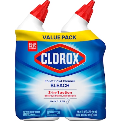 Clorox Disinfecting Toilet Bowl Cleaner with Bleach, Rain Clean Scent, 24 Oz., 2/Pack (00273)