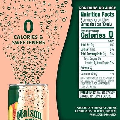 Perrier Flavored Peach Sparkling Mineral Water, 11.15 oz., 8 Cans/Pack (12350540)
