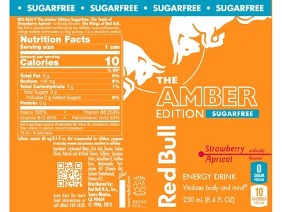 Red Bull Amber Edition Sugar-Free Strawberry/Apricot Energy Drink, 8.4 oz., 24 Cans/Carton (RB243204)