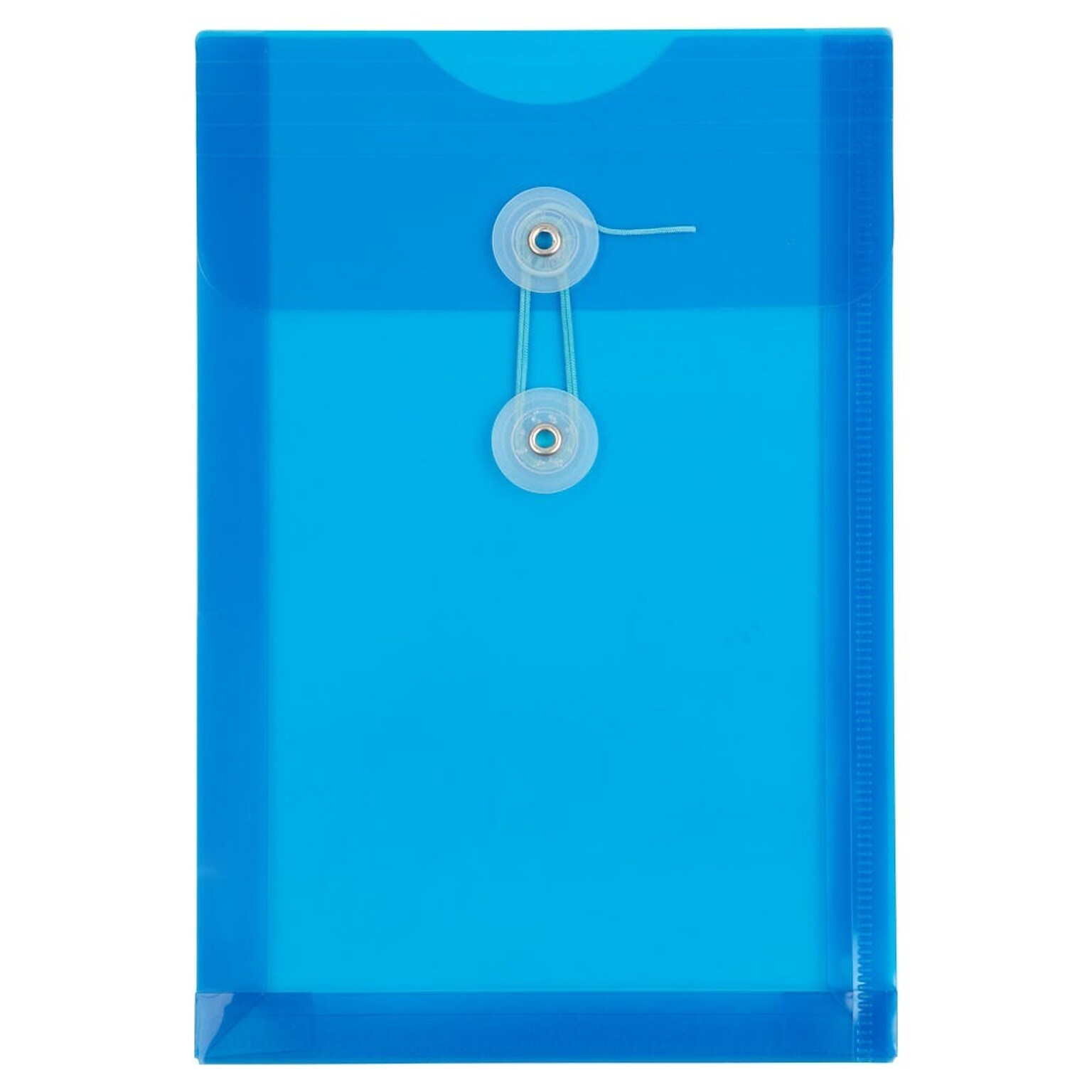 JAM Paper® Plastic Envelopes with Button and String Tie Closure, Open End, 6.25 x 9.25, Blue, 12/Pack (472B1BU)