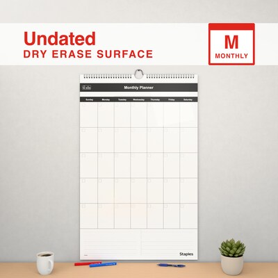Staples 24" x 36" Monthly Dry-Erase Wall Calendar, Reversible, White/Gray (ST60365-25)