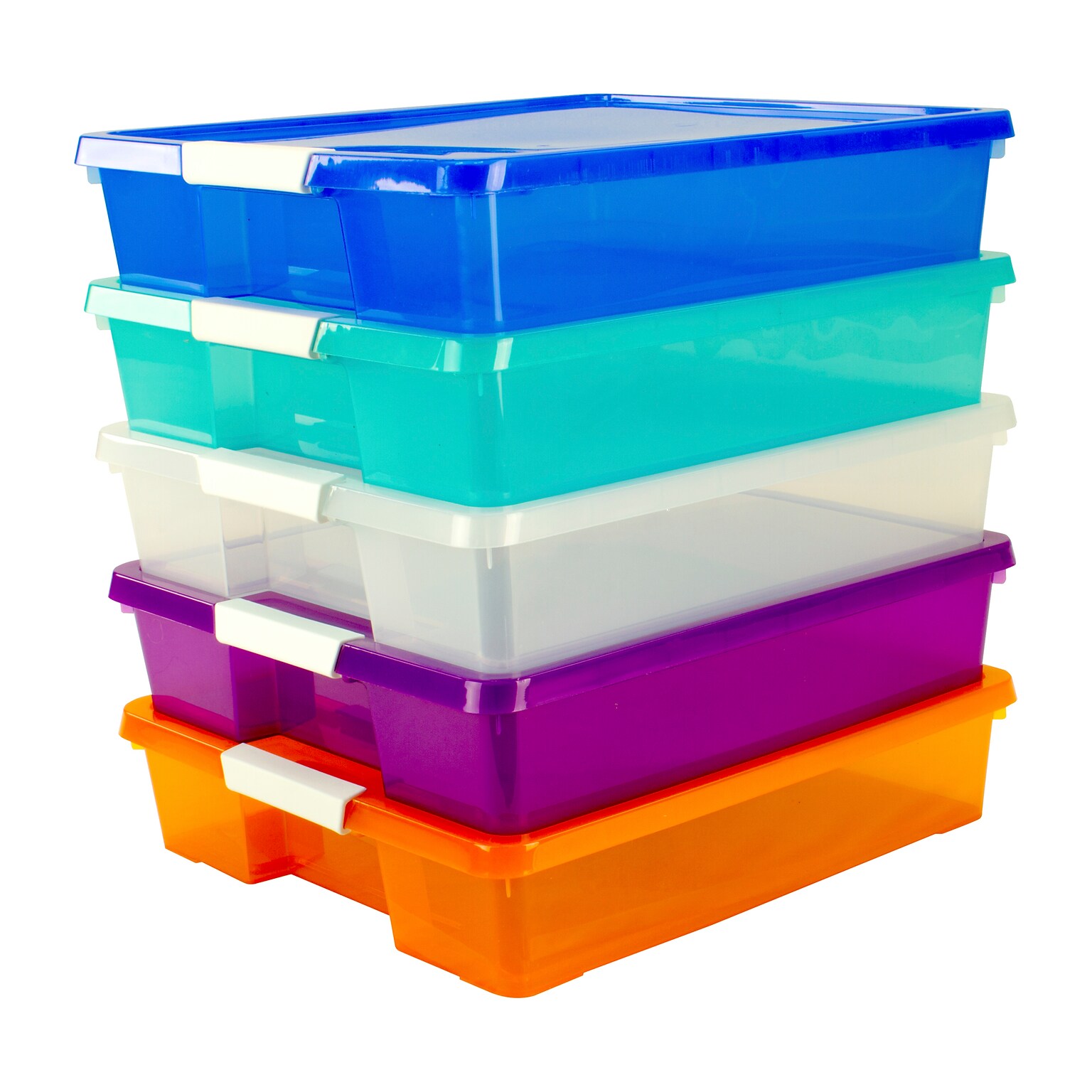 Storex Stack & Store Polypropylene Box Craft Organizer, 15 x 13 x 3, Assorted Colors, 5-Pack (STX63202U05C)