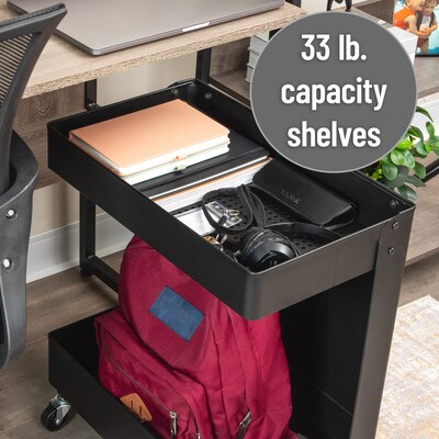 Mind Reader 2-Shelf Metal Mobile Utility Cart with Lockable Wheels, Black (UDCART-BLK)