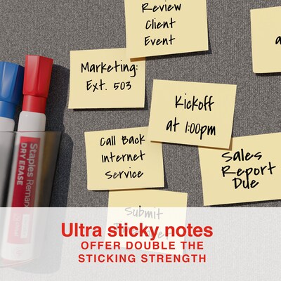 Staples Ultra Sticky Notes, 1 3/8" x 1 7/8", Sunshine Collection, 100 Sheets/Pad, 24 Pads/Pack (ST62878)