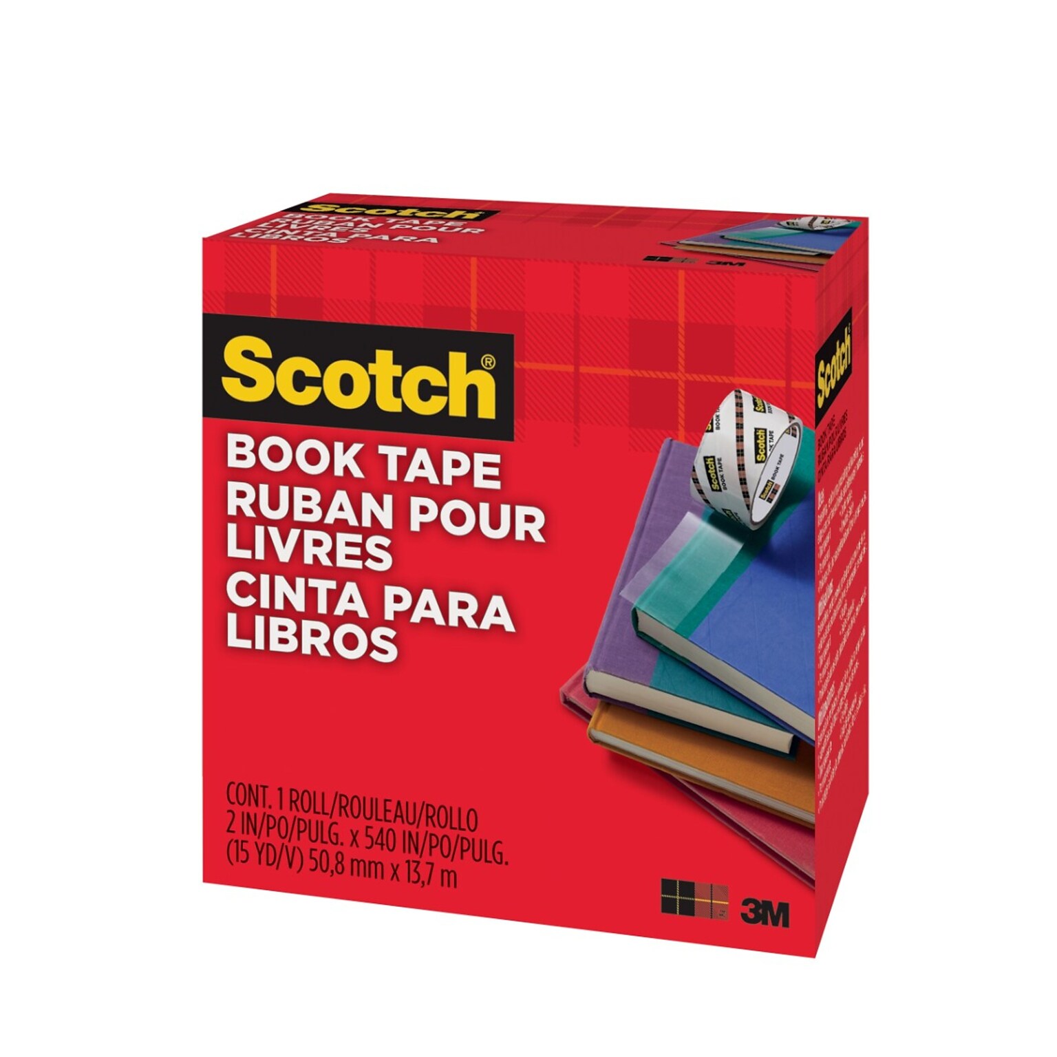 Scotch Book Transparent Clear Tape, 2 x 15 yds., 3 Core, Transparent (845-2)