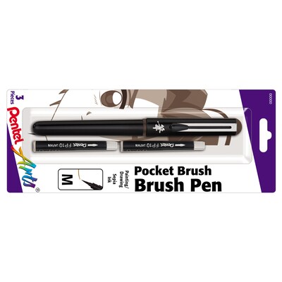 Pentel Arts Refillable Pocket Brush Pen, Brown (PTAGFKP3BPSP)